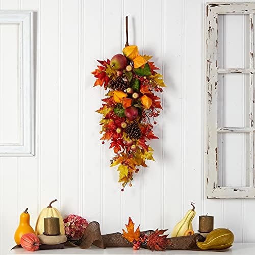 Nearly Natural 35in Autumn Maple Leaf and Berries Fall Wreath