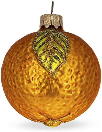 Orange Shiny Leaf Glass Christmas Ornament 3 Inches