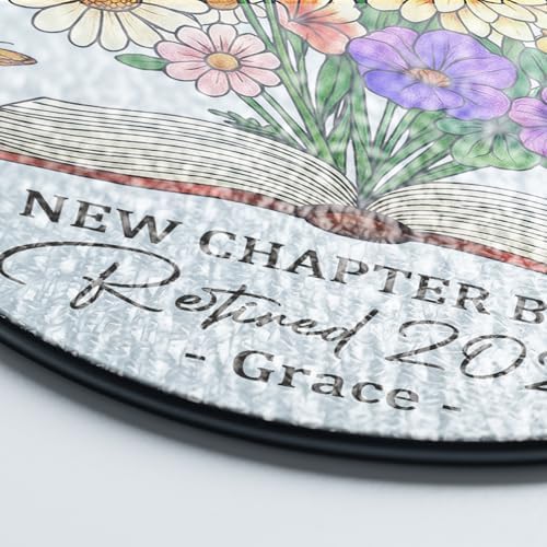 Personalized Retirement Stained Glass Suncatcher - Custom Name Floral Decor