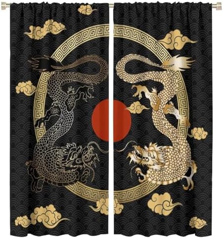 Asian Dragon Window Curtains Blackout Drapes 42x45in