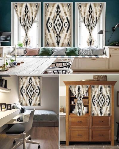 Boho Black Brown Self Adhesive Portable Curtains for Windows