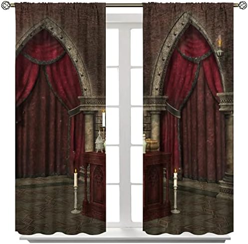 Gothic Curtains 2 Panel Set 42x45 Black Red