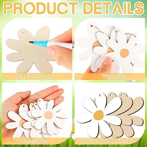 Geetery 36 Pcs Daisy Wood Cutout Hanging Ornaments