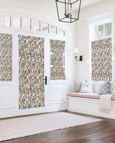 Red Green Floral French Door Curtain Panels