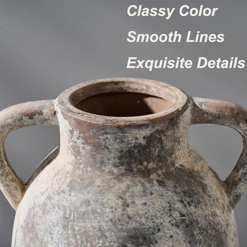 PORCER 984 Inch Ceramic Terracotta Vase with Handles - Gray