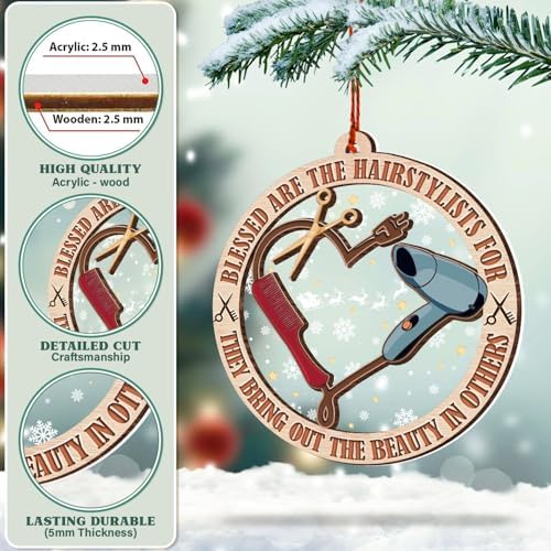 Hairdresser Christmas Ornament 2024 - Wood Acrylic Decor