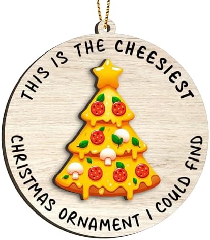 Wooden Cheese Pizza Christmas Ornament 2025 Funny Gift