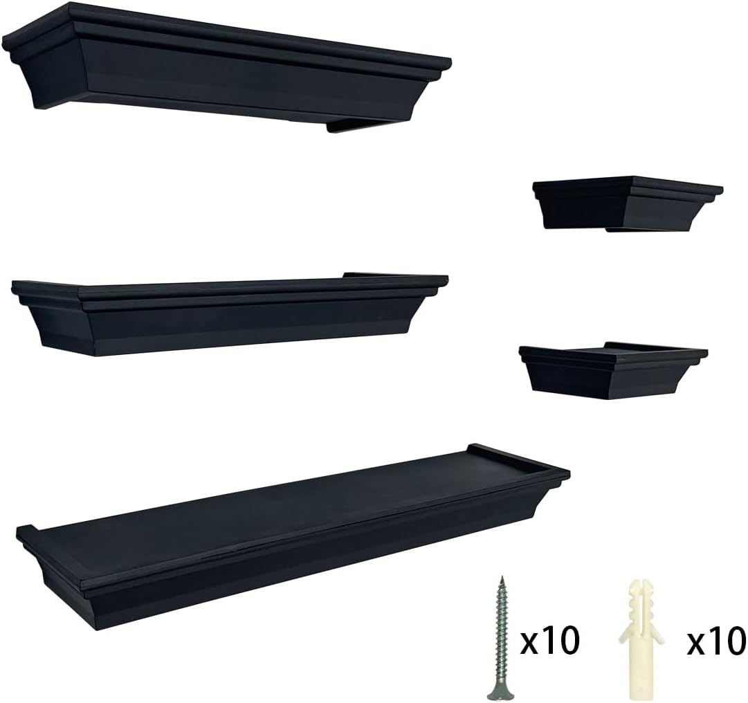 Black Floating Shelves Set of 5 for Home Decor
