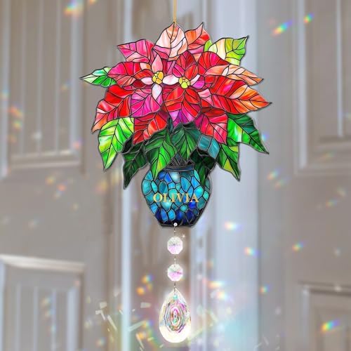 Poinsettia Flower Suncatcher - Birth Flower Gift for Women Mom Grandma