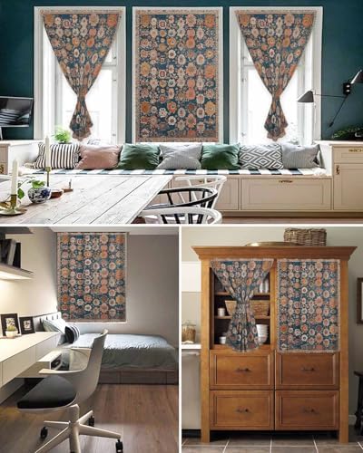 Blue Flower Print Self Adhesive Blackout Curtains for Windows