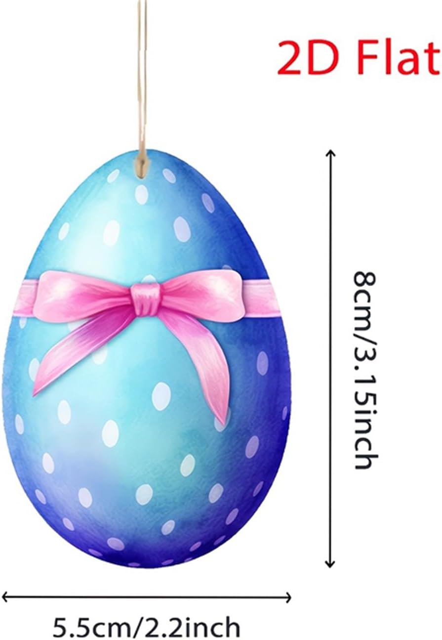 Wooden Easter Egg Hanging Decorations 12Pcs Set