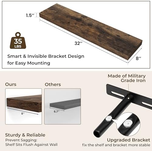 RICHFOCUS 315 Inch Floating Shelves 2 Pack Rustic Brown