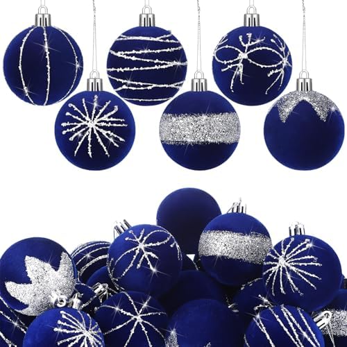 Namalu 24 Pcs Velvet Glitter Christmas Balls Set