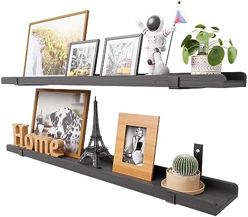 Ecowillon 40 Inch Black Floating Shelves with Lip Set of 2