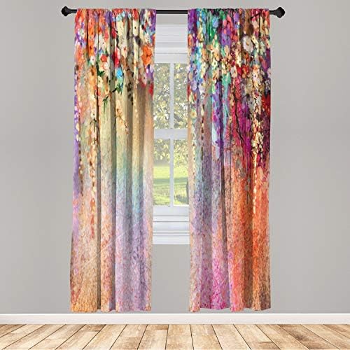 Ambesonne Flower Window Curtains 2 Panel Set Peach Fuchsia 28x84