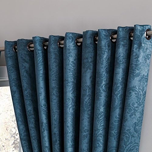 Blue Teal Embossed Wall to Wall Room Divider Curtains with Tie-Backs