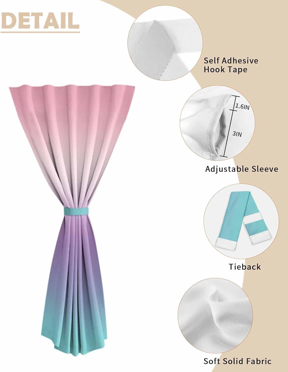 Yomandocix Rainbow Self Adhesive Curtains for Windows