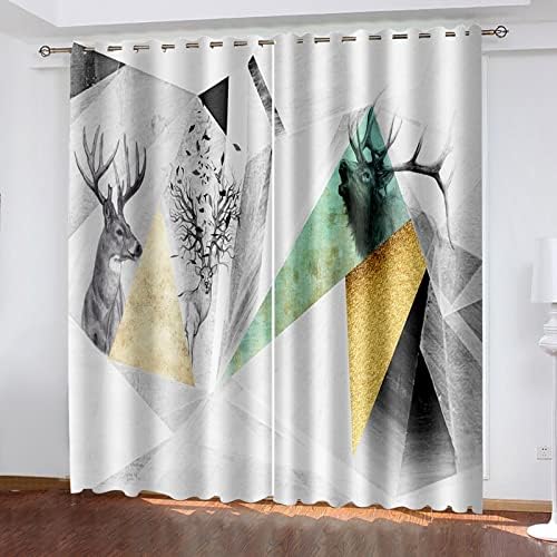 White Long Curtains with Deer Geometry Design 104 x 63