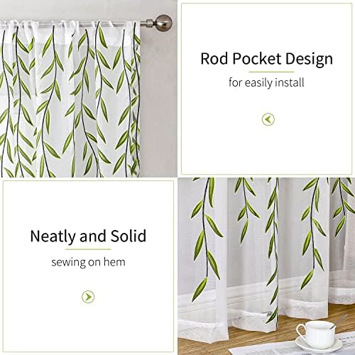 BROSHAN Green Pattern Sheer Curtains 2 Panels 78 Inches