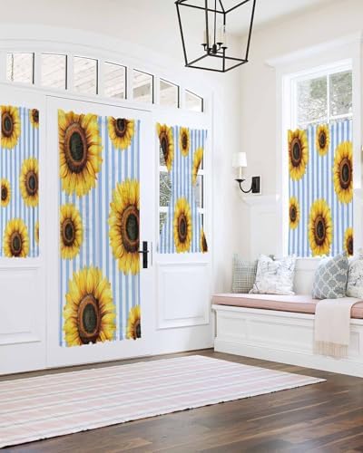 Blue Stripes Sunflower French Door Curtain