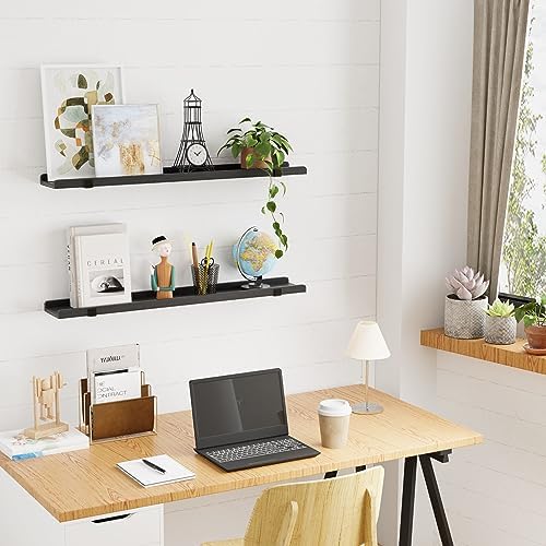 Ecowillon 40 Inch Black Floating Shelves with Lip Set of 2