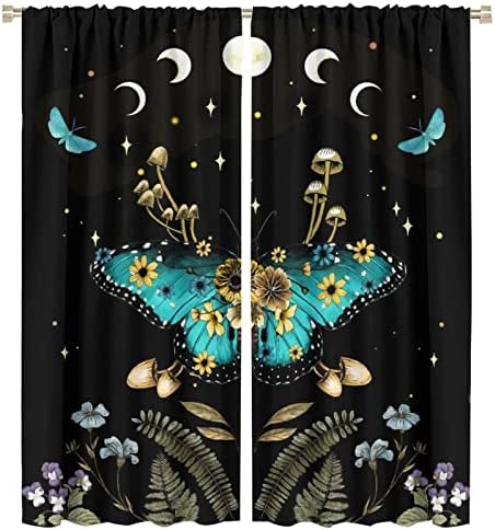 Butterfly Moth Window Curtains - Retro Mushroom Boho Decor