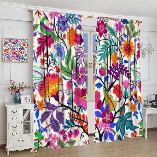 Boho Floral Window Curtains for Living Room and Bedroom