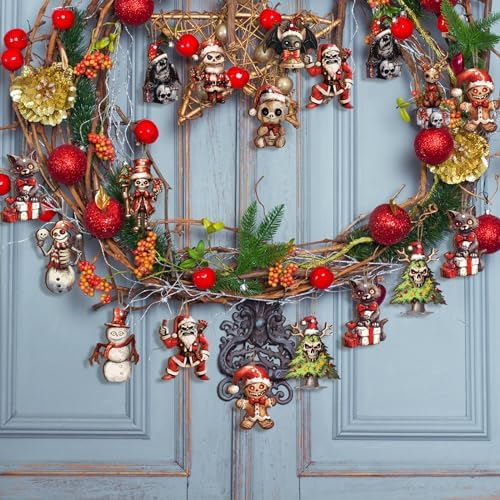Soaoo 36 Pcs Horror Wooden Hanging Decoration Set