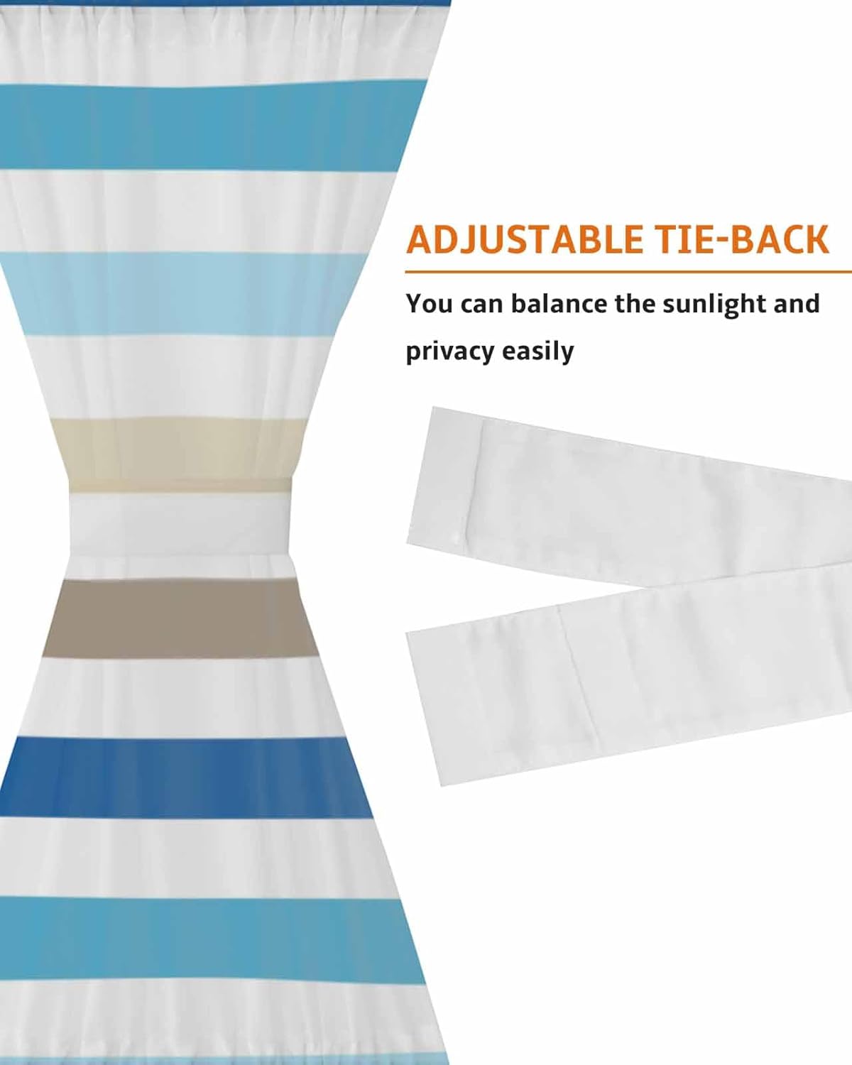 Blue Teal Brown Striped French Door Curtains 54W x 72L