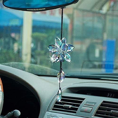 Crystal Flower Rear View Mirror Pendant Car Hanging Ornament Lucky Accessory