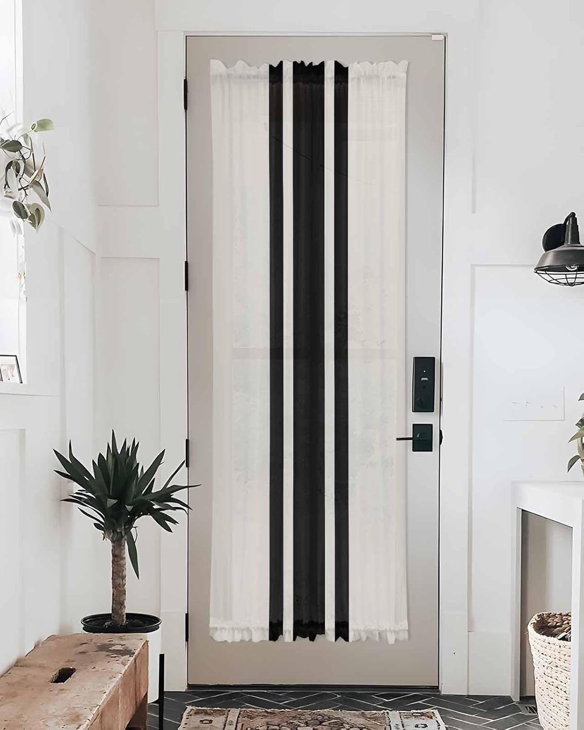 Farm Simple Geometric Black Stripes French Door Curtain Panel