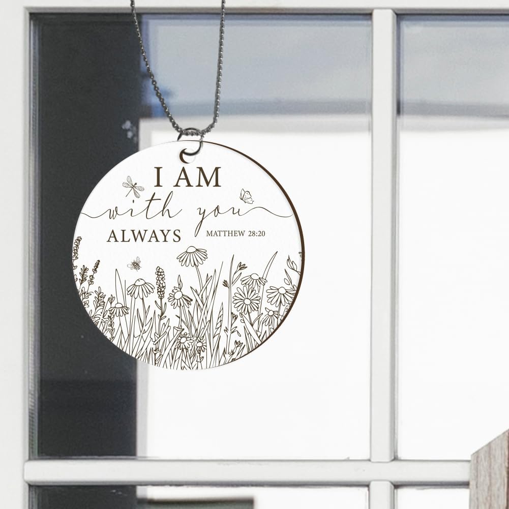 PLIGREAT Floral Car Hanging Ornament with I Am with You Always Message