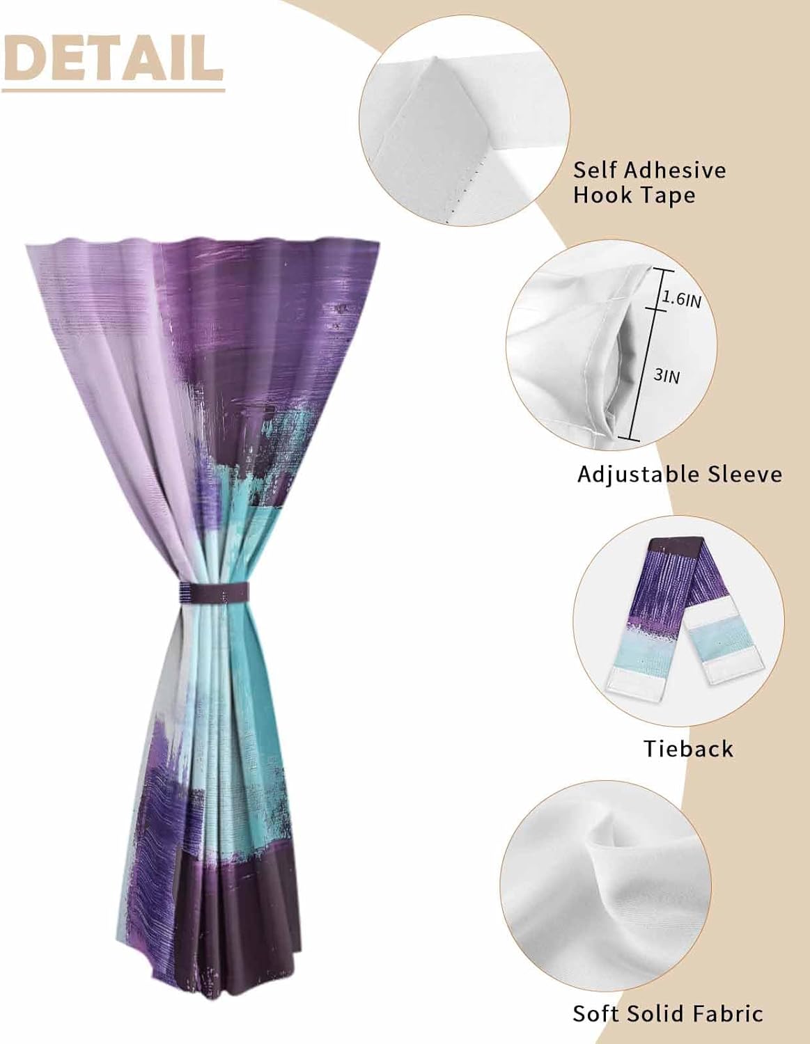 Purple Turquoise Self Adhesive Blackout Curtains 52x84
