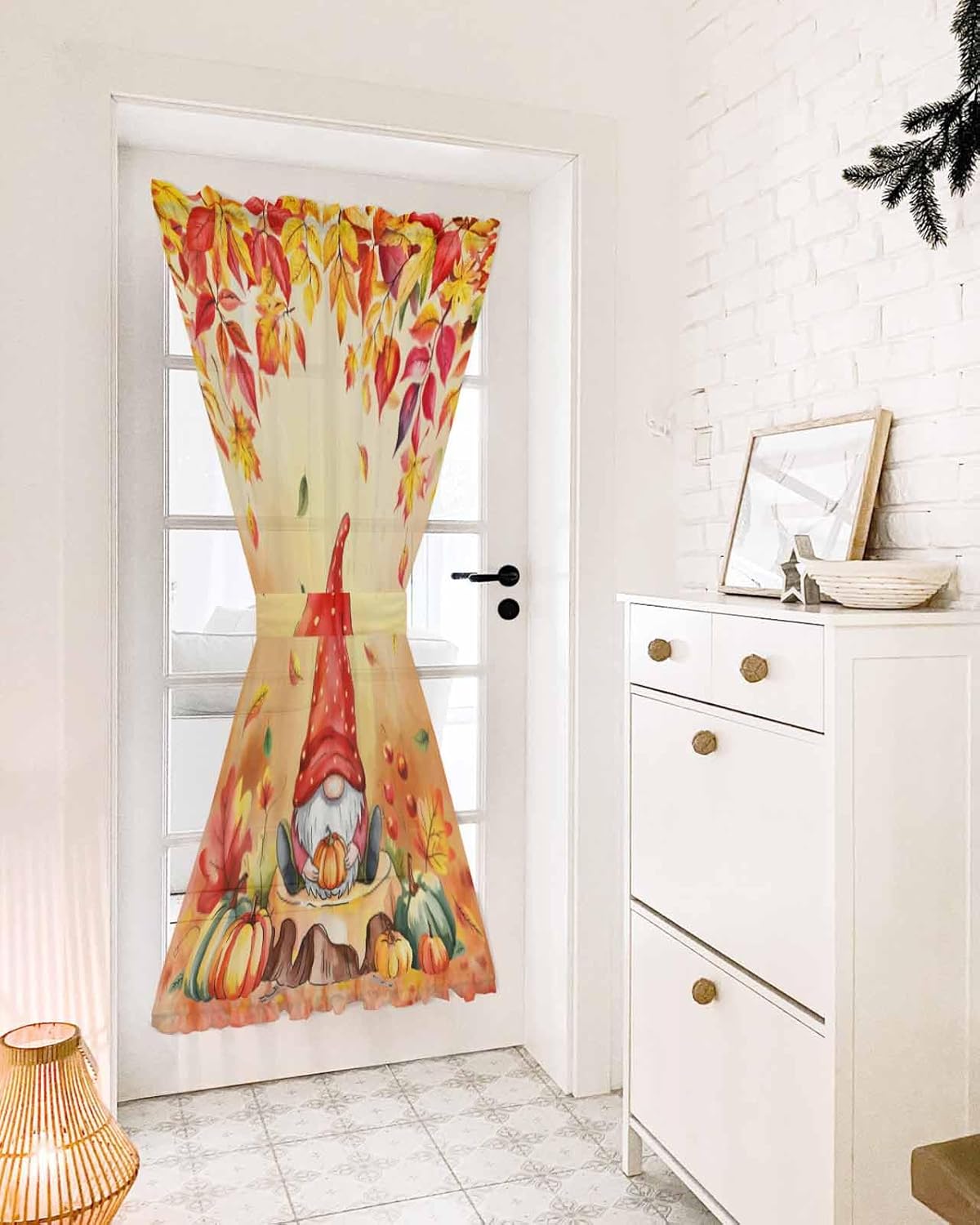 Red Gnomes Fall French Door Curtain