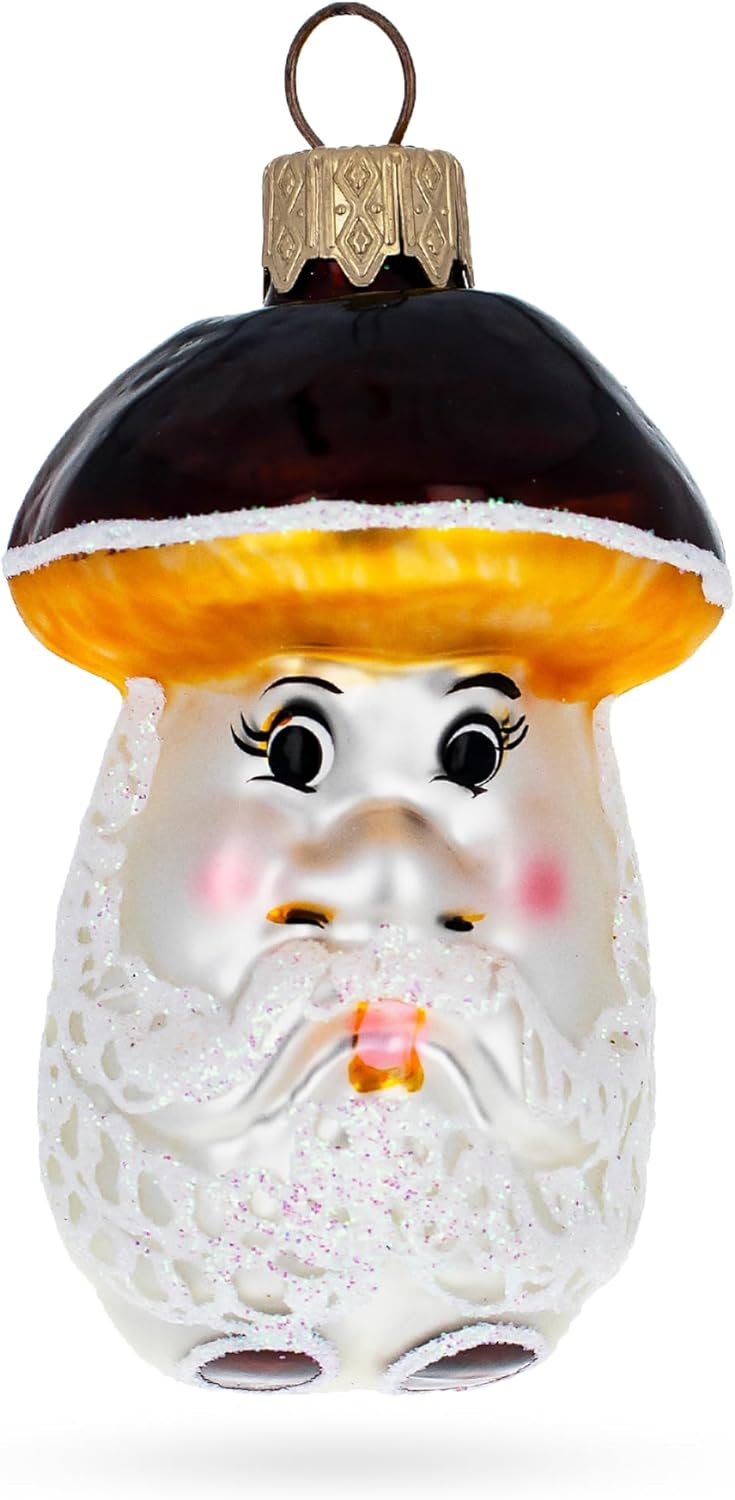 Mushroom Grandpa Glass Christmas Ornament 1
