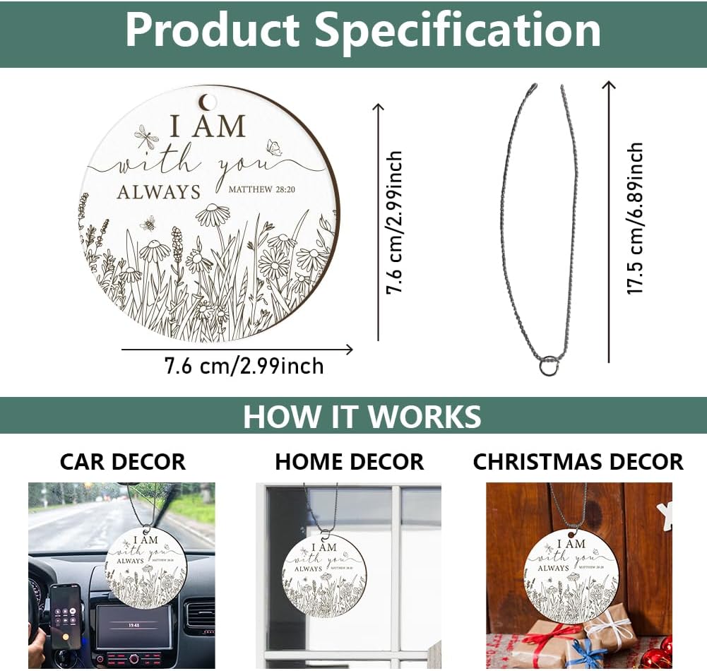 PLIGREAT Floral Car Hanging Ornament with I Am with You Always Message