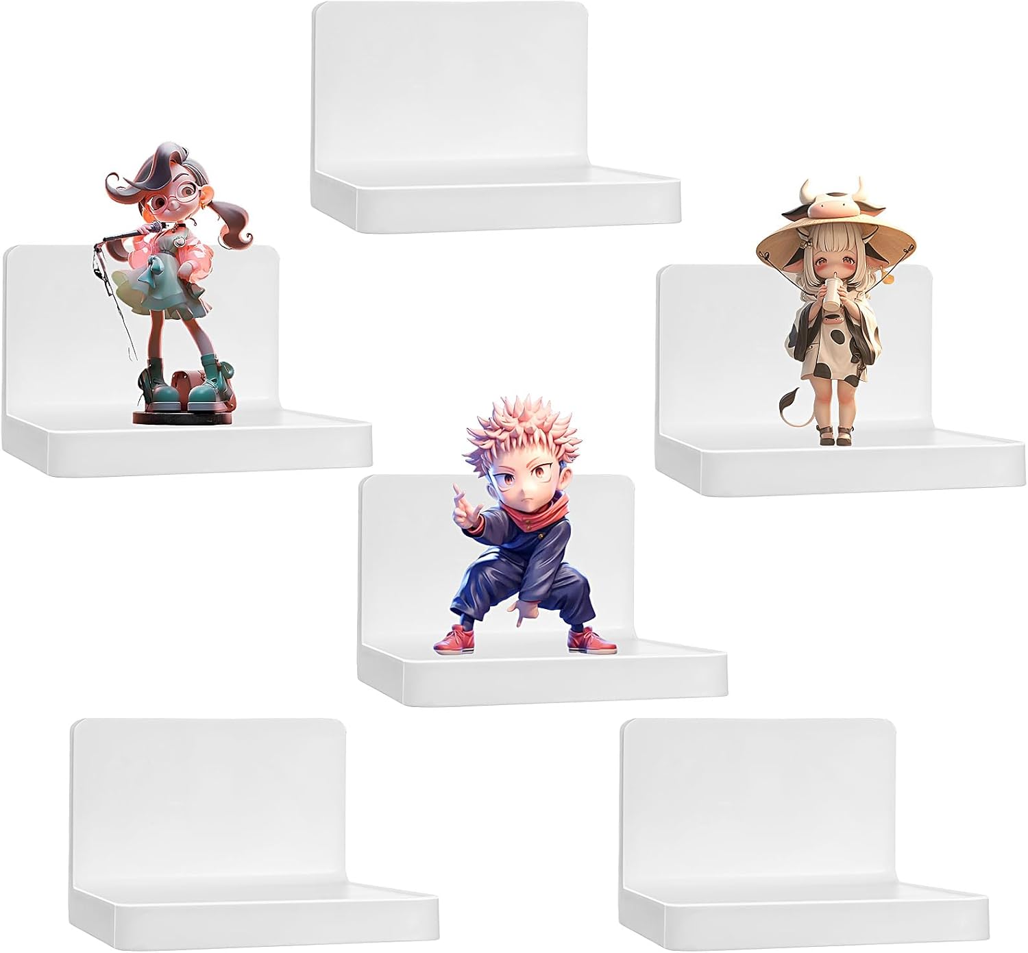 Set of 6 4 Inch Plastic Floating Shelves White