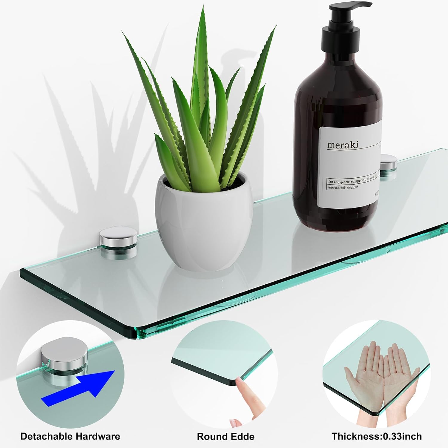16 Inches Floating Glass Shelves 2 Pack Modern Wall Mount