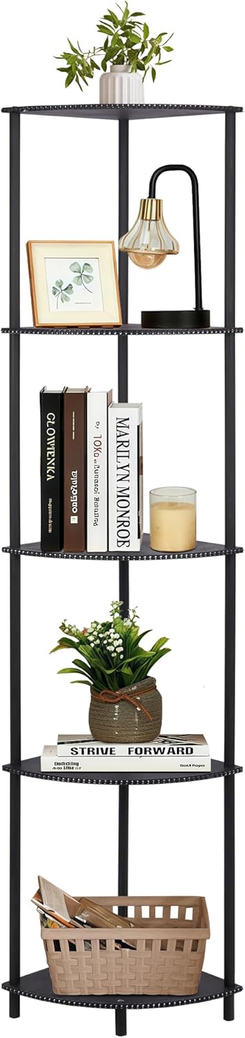 Defined Deco 63 Inch Corner Shelf 5 Tier Industrial Bookshelf