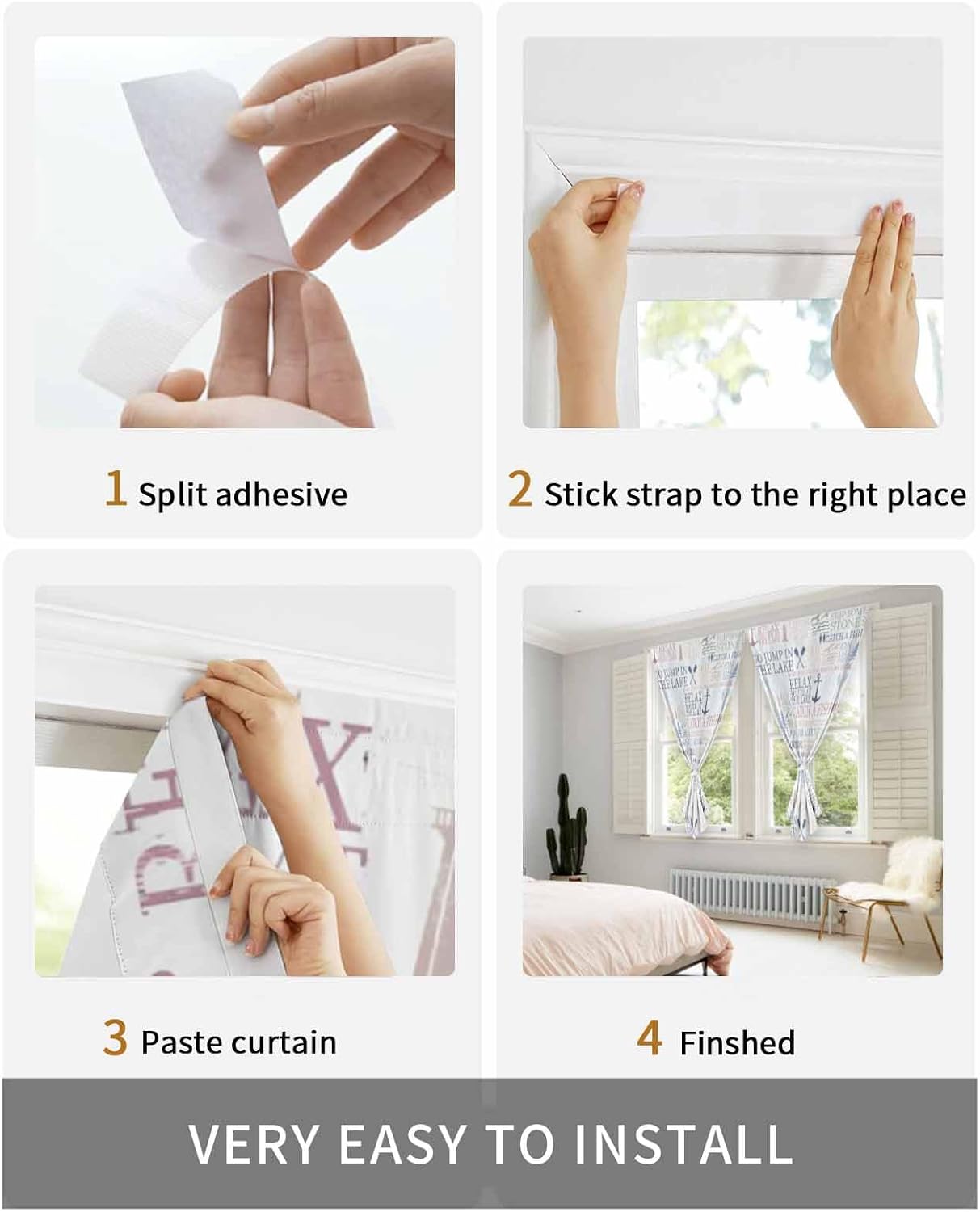 Coastal Nautical Self Adhesive Blackout Curtains 59x84 Inches