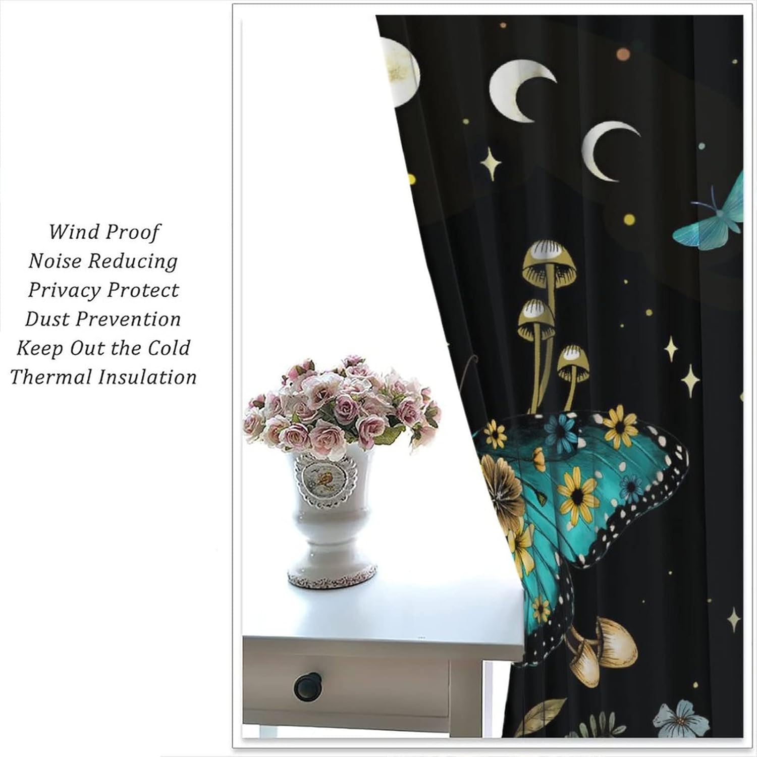 Butterfly Moth Window Curtains - Retro Mushroom Boho Decor