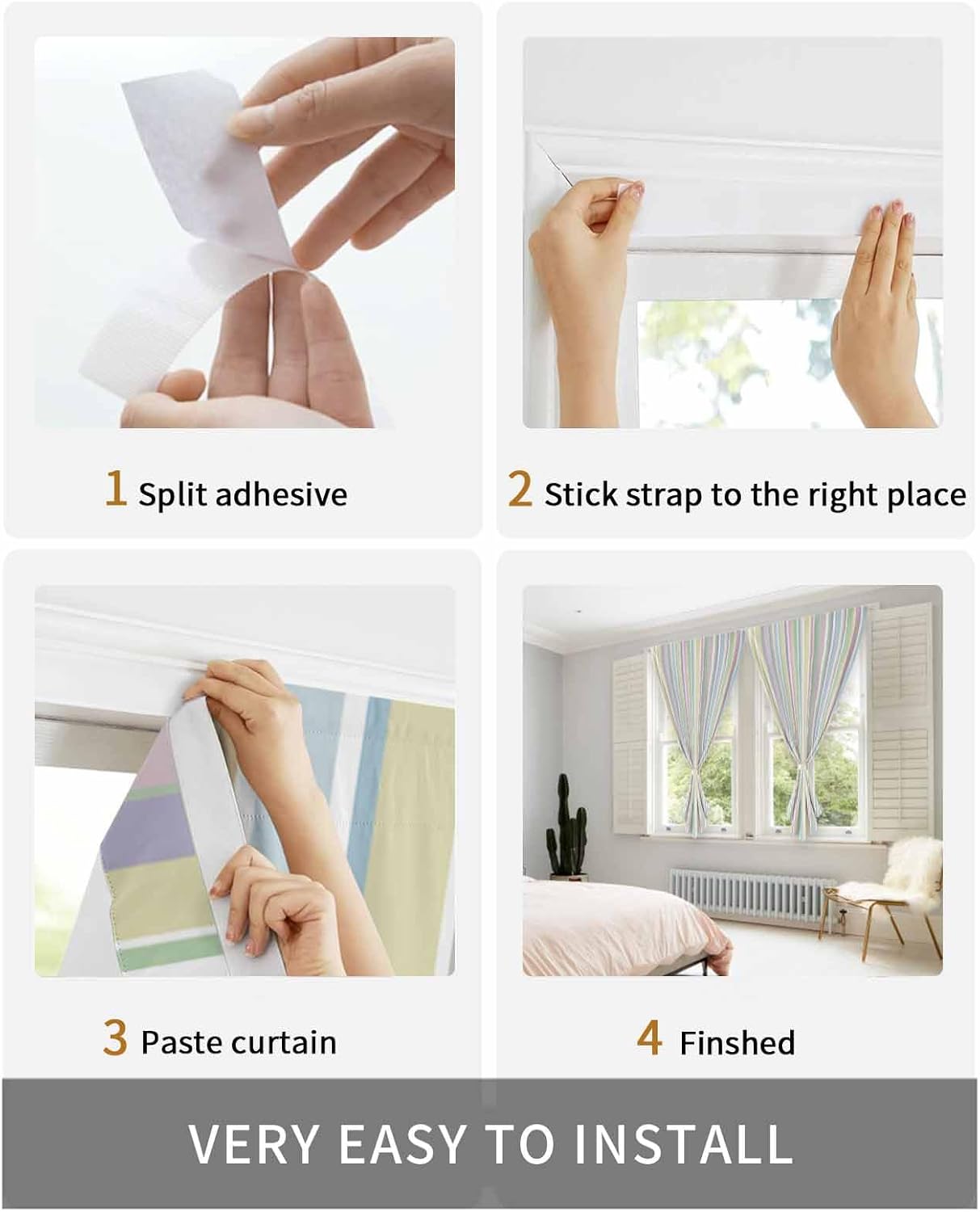 Rainbow Striped Self Adhesive Curtains for Windows 59x84 Inches