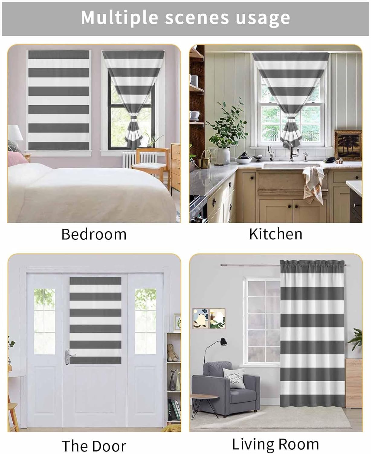 Grey Stripes Self Adhesive Portable Curtains for Windows