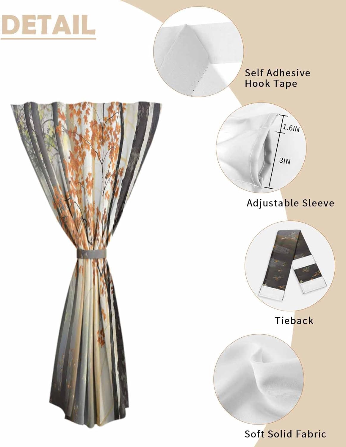 Orange Botanical Self Adhesive Blackout Curtains for Windows
