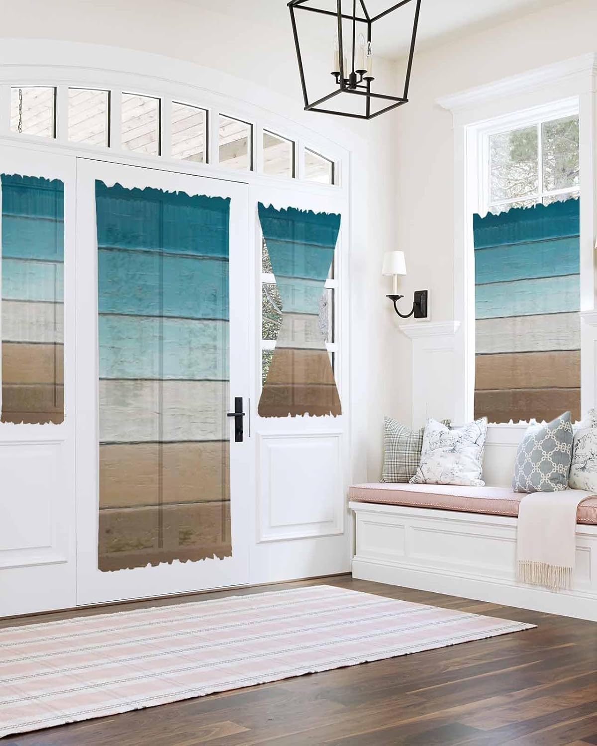 Turquoise Brown French Door Curtain with Rod Pocket