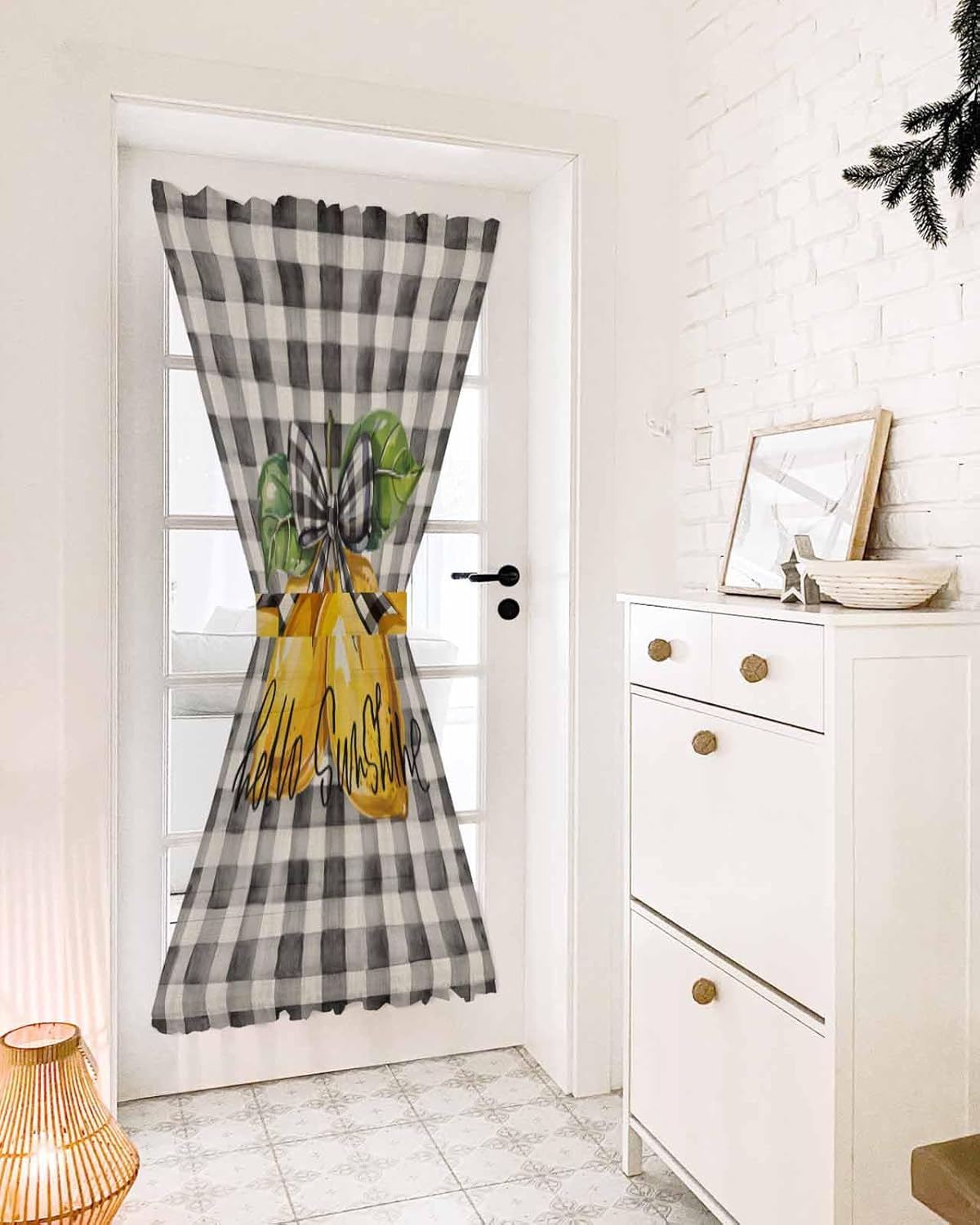 Lemon Plaid French Door Curtain 54W x 72L