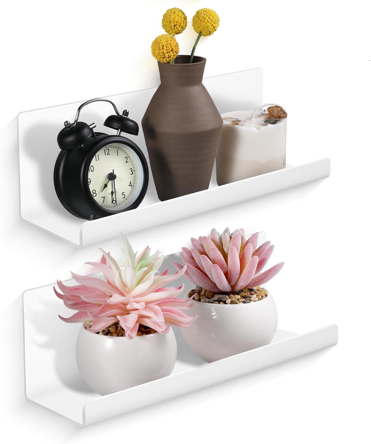 White Floating Shelves No Drilling Acrylic Wall Shelves 2 Pack