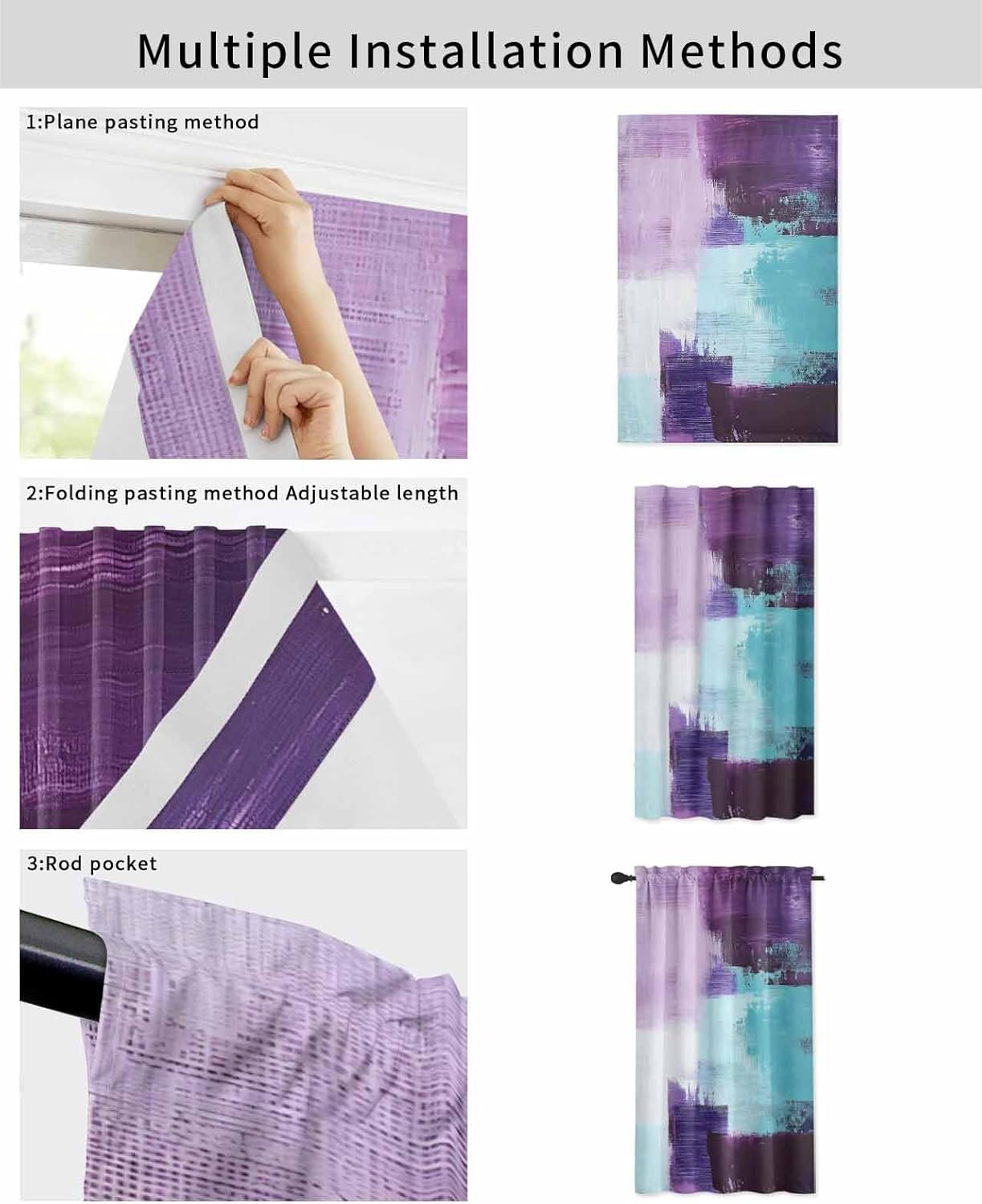 Purple Turquoise Self Adhesive Blackout Curtains 52x84