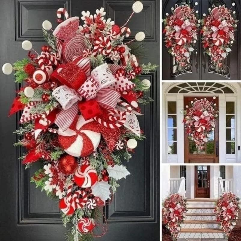Red and White Teardrop Wreath for Front Door