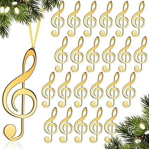 Christmas Treble Clef Hanging Ornament Set with Gold Ribbon - 24pcs